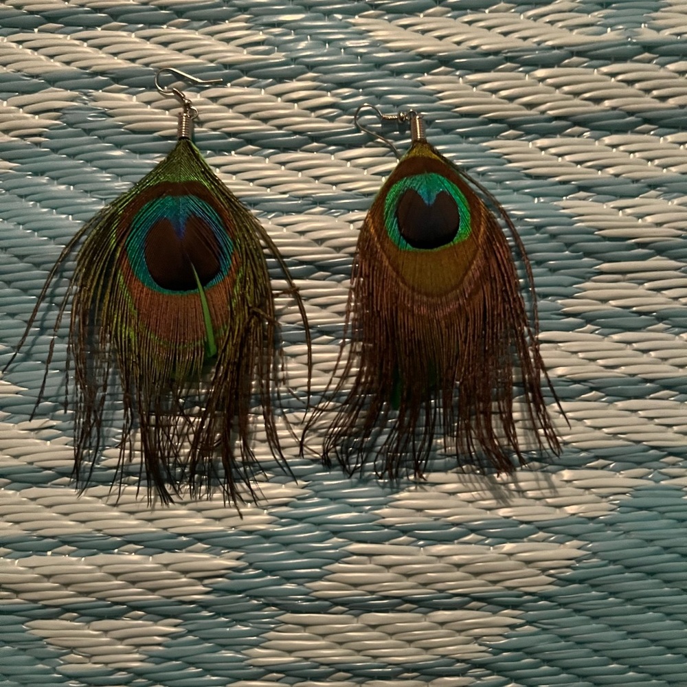 Peacock feather earrings
